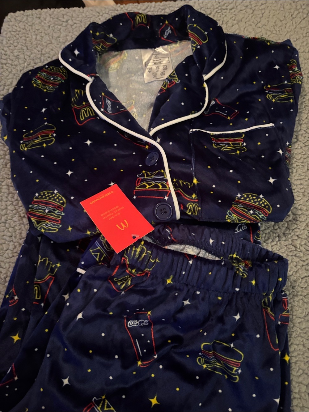 NWT McDonald's Navy Pajama Set with Multicolor Burger & Fries Print